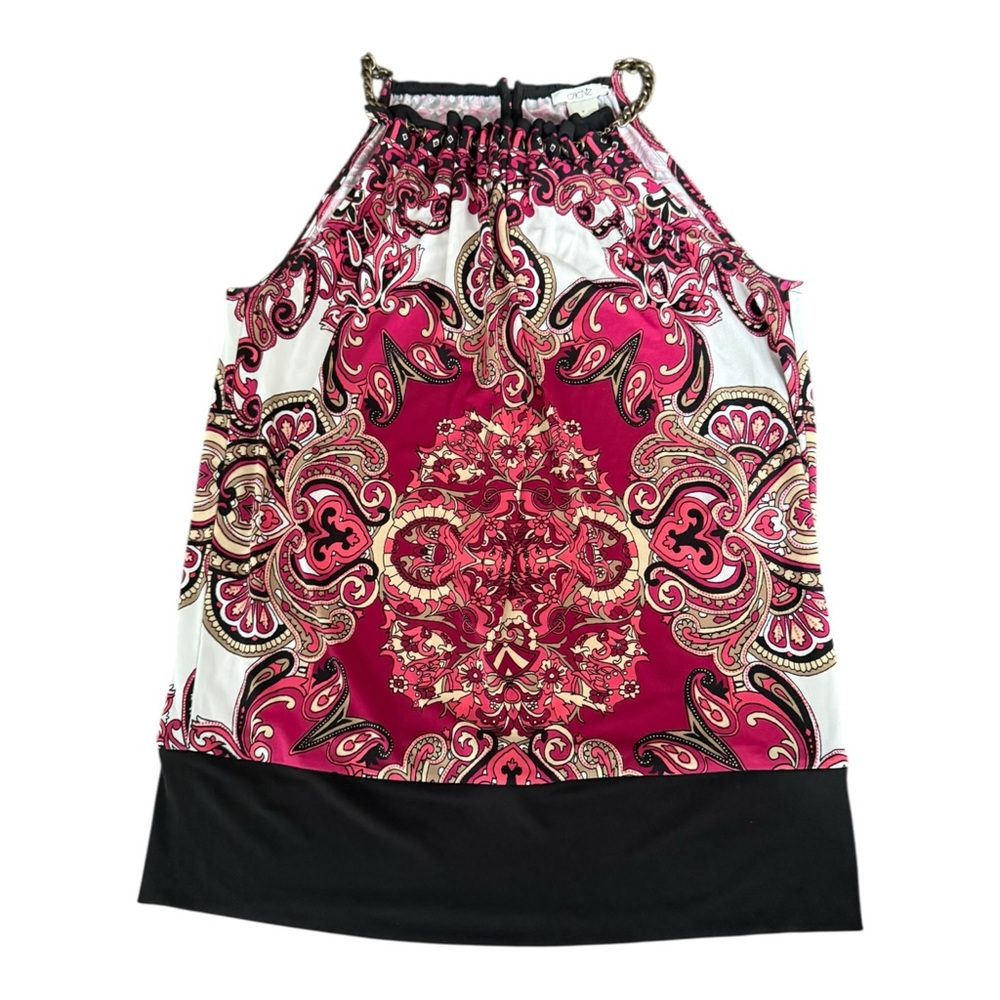 CACHÉ Vintage Y2K Halter Top Chain Neck Paisley Print Pink Black Boho Medium